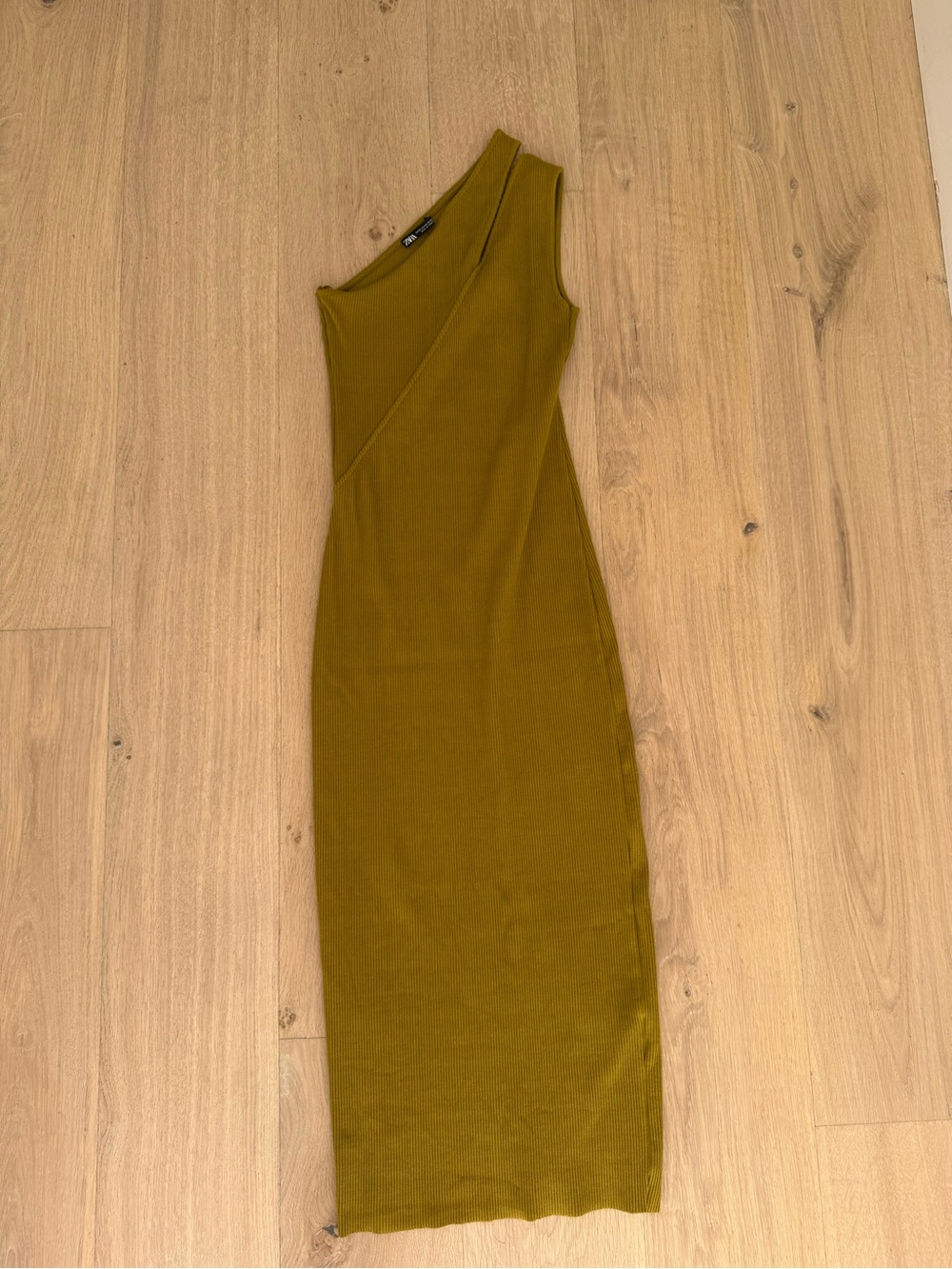 Zara One-Shoulder Midi Dress in Olive